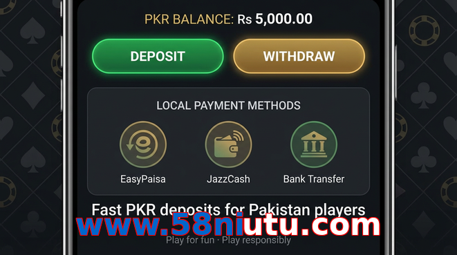 Deposit and withdrawal screen with PKR methods